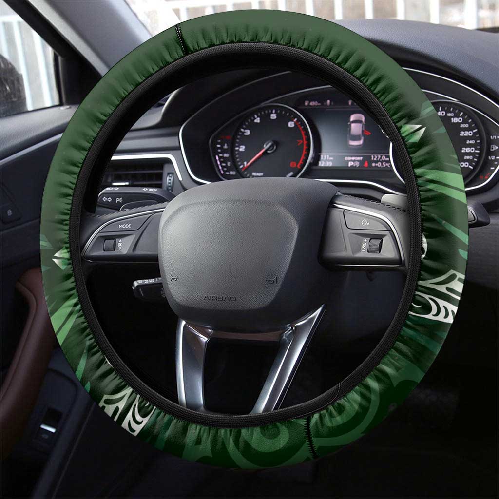 All Green New Zealand Darts Steering Wheel Cover Aoteroa Fern Maori Galaxy Style LT14 - Polynesian Pride