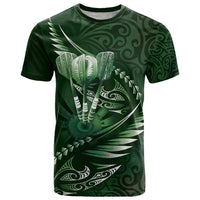Personalised All Green New Zealand Darts T Shirt Aoteroa Fern Maori Galaxy Style LT14 Green - Polynesian Pride