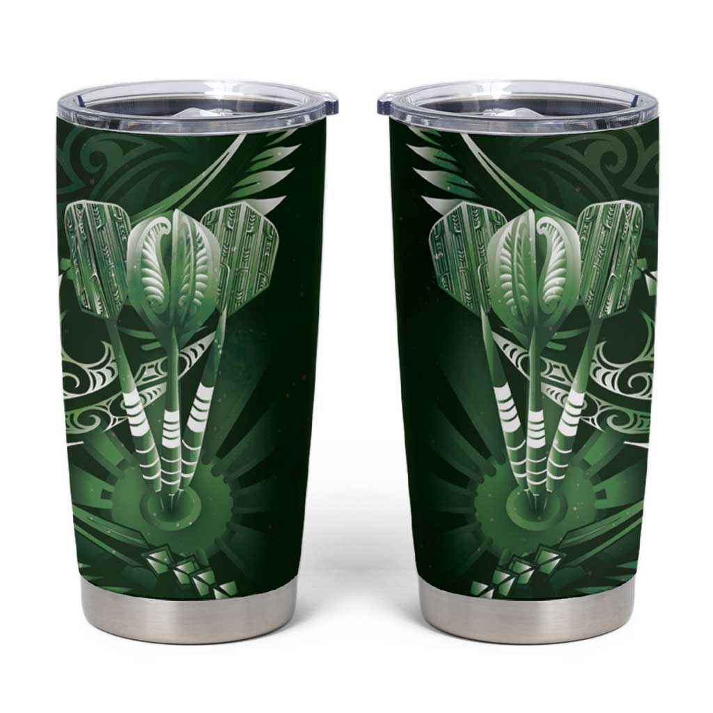 All Green New Zealand Darts Tumbler Cup Aoteroa Fern Maori Galaxy Style LT14 Green - Polynesian Pride