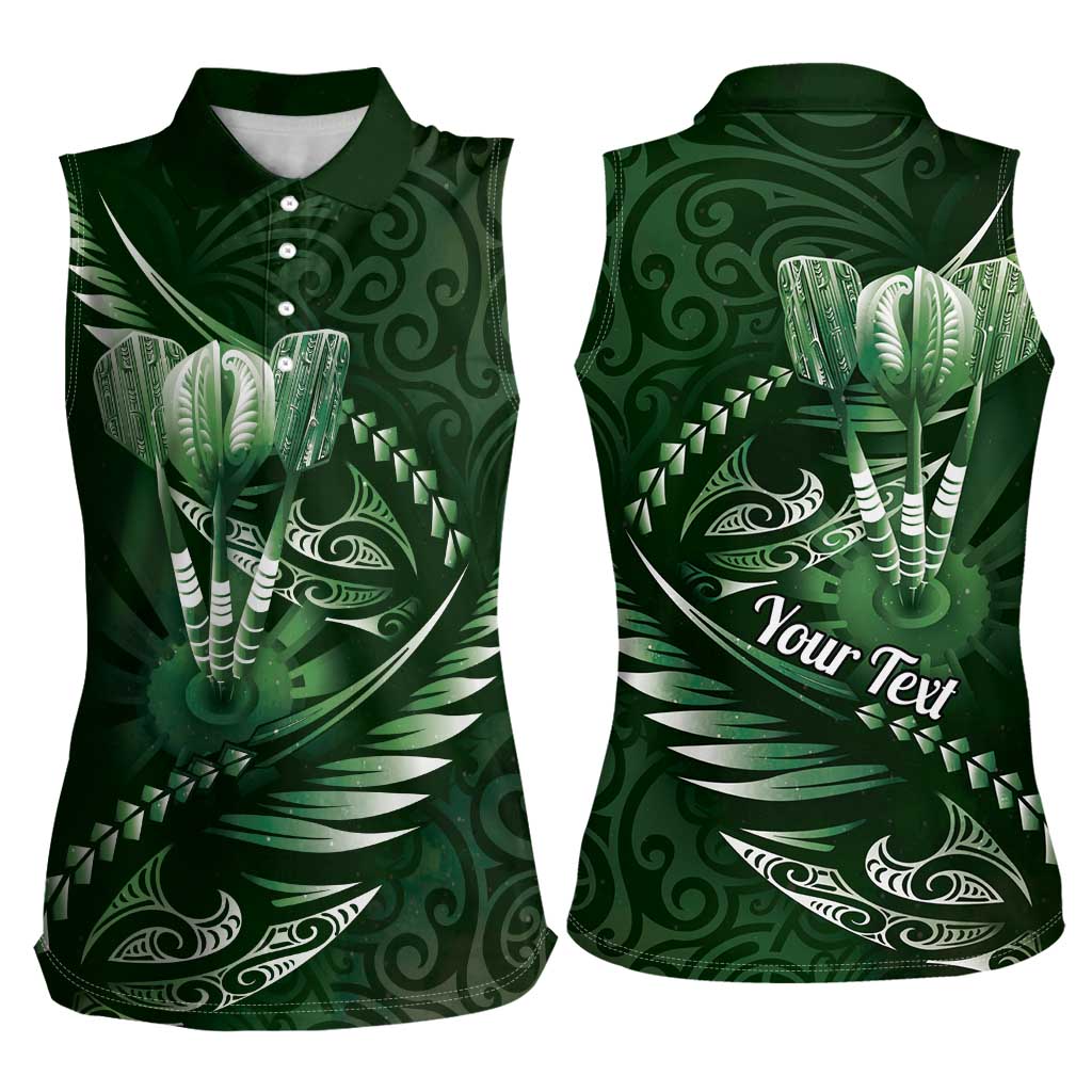 Personalised All Green New Zealand Darts Women Sleeveless Polo Shirt Aoteroa Fern Maori Galaxy Style LT14 - Polynesian Pride