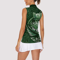 Personalised All Green New Zealand Darts Women Sleeveless Polo Shirt Aoteroa Fern Maori Galaxy Style LT14 - Polynesian Pride