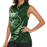 Personalised All Green New Zealand Darts Women Sleeveless Polo Shirt Aoteroa Fern Maori Galaxy Style LT14 - Polynesian Pride