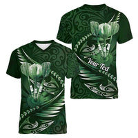 Personalised All Green New Zealand Darts Women V-Neck T-Shirt Aoteroa Fern Maori Galaxy Style LT14 - Polynesian Pride