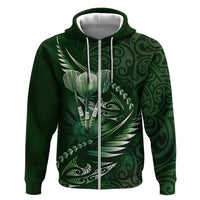 Personalised All Green New Zealand Darts Zip Hoodie Aoteroa Fern Maori Galaxy Style LT14 Zip Hoodie Green - Polynesian Pride