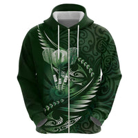 Personalised All Green New Zealand Darts Zip Hoodie Aoteroa Fern Maori Galaxy Style LT14 - Polynesian Pride