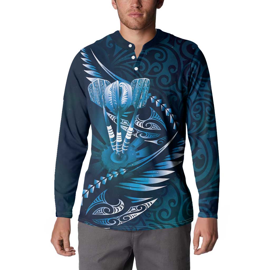 Personalised All Blue New Zealand Darts Button Sweatshirt Aoteroa Fern Maori Galaxy Style LT14 - Polynesian Pride