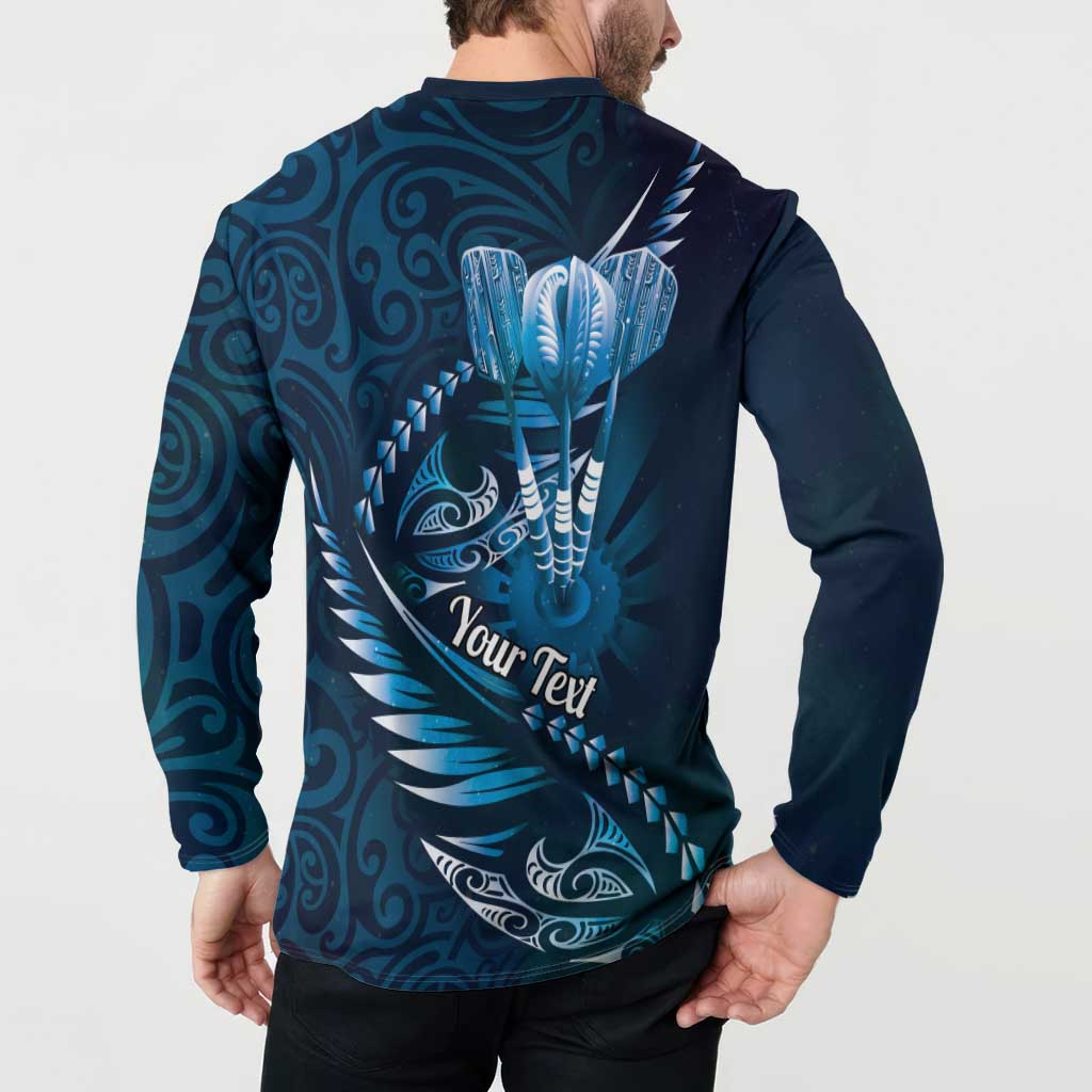 Personalised All Blue New Zealand Darts Button Sweatshirt Aoteroa Fern Maori Galaxy Style LT14 - Polynesian Pride
