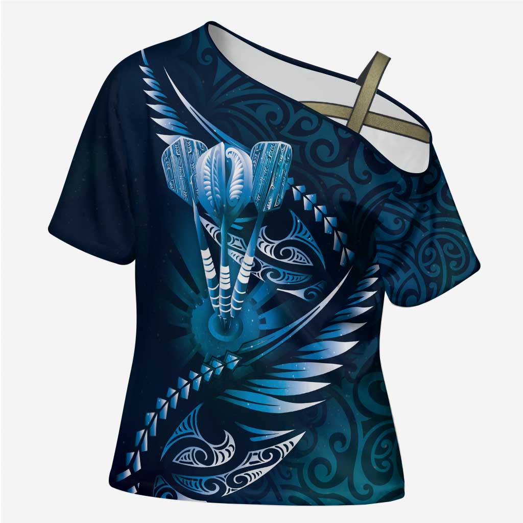 Personalised All Blue New Zealand Darts Cross Shoulder Shirt Aoteroa Fern Maori Galaxy Style - Polynesian Pride