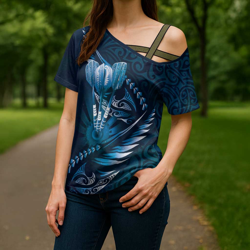 Personalised All Blue New Zealand Darts Cross Shoulder Shirt Aoteroa Fern Maori Galaxy Style - Polynesian Pride