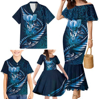 Personalised All Blue New Zealand Darts Family Matching Mermaid Dress and Hawaiian Shirt Aoteroa Fern Maori Galaxy Style LT14 - Polynesian Pride