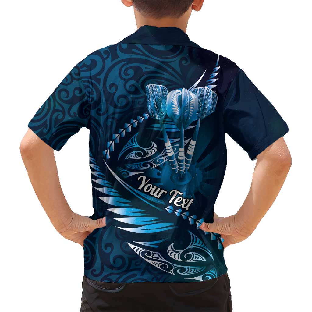 Personalised All Blue New Zealand Darts Family Matching Off Shoulder Maxi Dress and Hawaiian Shirt Aoteroa Fern Maori Galaxy Style LT14 - Polynesian Pride