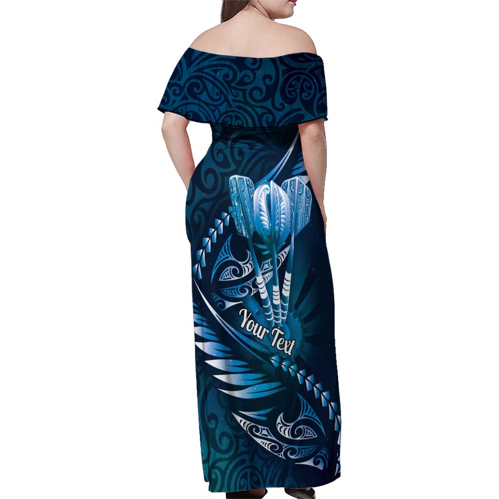 Personalised All Blue New Zealand Darts Family Matching Off Shoulder Maxi Dress and Hawaiian Shirt Aoteroa Fern Maori Galaxy Style LT14 - Polynesian Pride