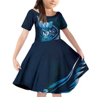 Personalised All Blue New Zealand Darts Family Matching Off Shoulder Short Dress and Hawaiian Shirt Aoteroa Fern Maori Galaxy Style LT14 Daughter's Dress Blue - Polynesian Pride