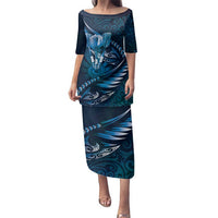 Personalised All Blue New Zealand Darts Family Matching Puletasi and Hawaiian Shirt Aoteroa Fern Maori Galaxy Style LT14 Mom's Dress Blue - Polynesian Pride