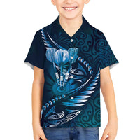 Personalised All Blue New Zealand Darts Family Matching Puletasi and Hawaiian Shirt Aoteroa Fern Maori Galaxy Style LT14 Son's Shirt Blue - Polynesian Pride