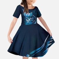 Personalised All Blue New Zealand Darts Family Matching Short Sleeve Bodycon Dress and Hawaiian Shirt Aoteroa Fern Maori Galaxy Style LT14 Daughter's Dress Blue - Polynesian Pride