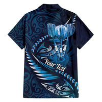 Personalised All Blue New Zealand Darts Family Matching Short Sleeve Bodycon Dress and Hawaiian Shirt Aoteroa Fern Maori Galaxy Style LT14 - Polynesian Pride