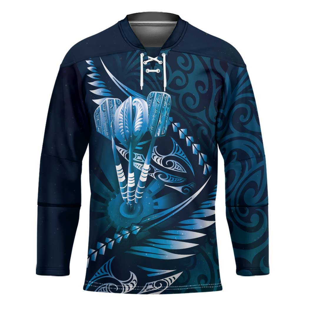 Personalised All Blue New Zealand Darts Hockey Jersey Aoteroa Fern Maori Galaxy Style - Polynesian Pride