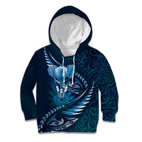 Personalised All Blue New Zealand Darts Kid Hoodie Aoteroa Fern Maori Galaxy Style LT14 Hoodie Blue - Polynesian Pride