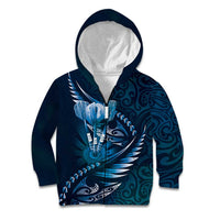 Personalised All Blue New Zealand Darts Kid Hoodie Aoteroa Fern Maori Galaxy Style LT14 Zip Hoodie Blue - Polynesian Pride