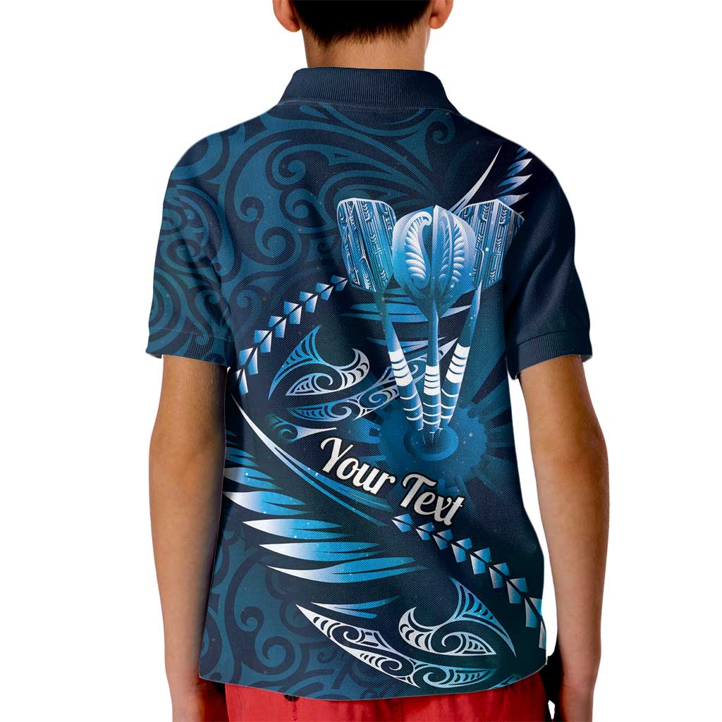 Personalised All Blue New Zealand Darts Kid Polo Shirt Aoteroa Fern Maori Galaxy Style LT14 - Polynesian Pride
