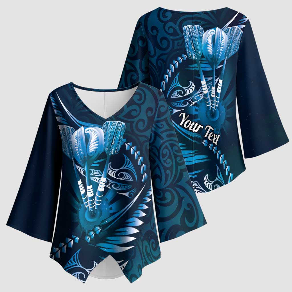 Personalised All Blue New Zealand Darts Kimono Sleeve Blouse Aoteroa Fern Maori Galaxy Style - Polynesian Pride