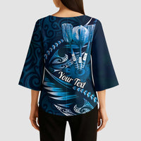 Personalised All Blue New Zealand Darts Kimono Sleeve Blouse Aoteroa Fern Maori Galaxy Style - Polynesian Pride