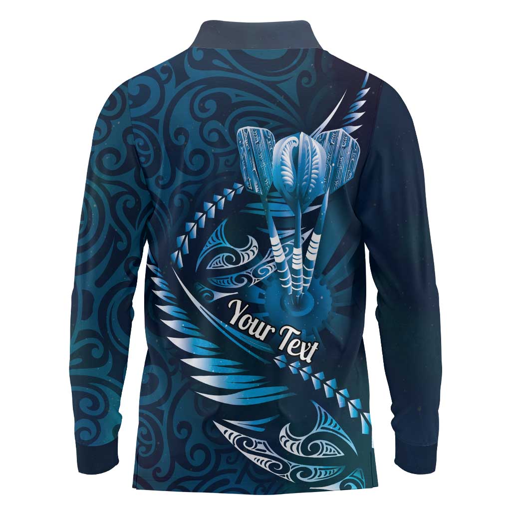 Personalised All Blue New Zealand Darts Long Sleeve Polo Shirt Aoteroa Fern Maori Galaxy Style LT14 - Polynesian Pride