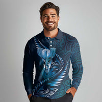 Personalised All Blue New Zealand Darts Long Sleeve Polo Shirt Aoteroa Fern Maori Galaxy Style LT14 - Polynesian Pride