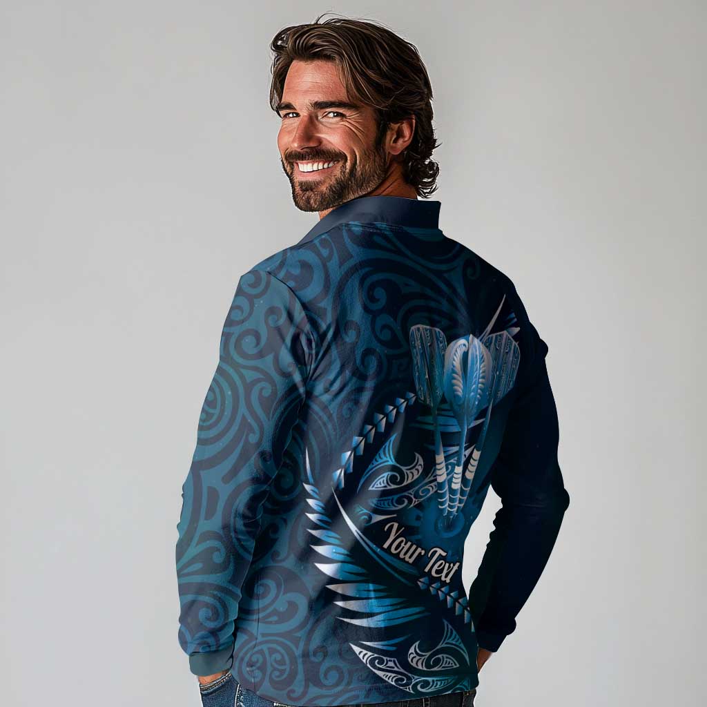 Personalised All Blue New Zealand Darts Long Sleeve Polo Shirt Aoteroa Fern Maori Galaxy Style LT14 - Polynesian Pride