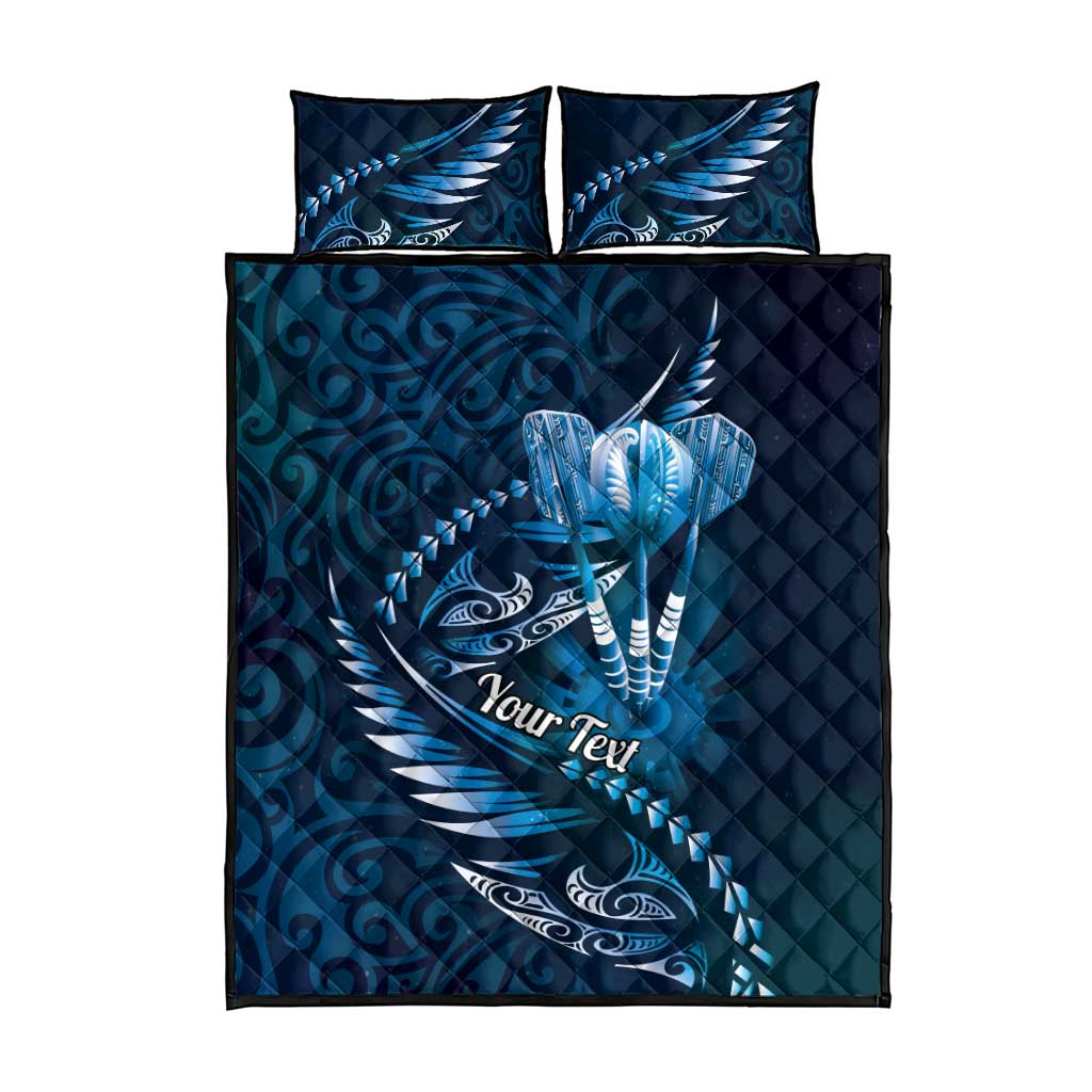 Personalised All Blue New Zealand Darts Quilt Bed Set Aoteroa Fern Maori Galaxy Style
