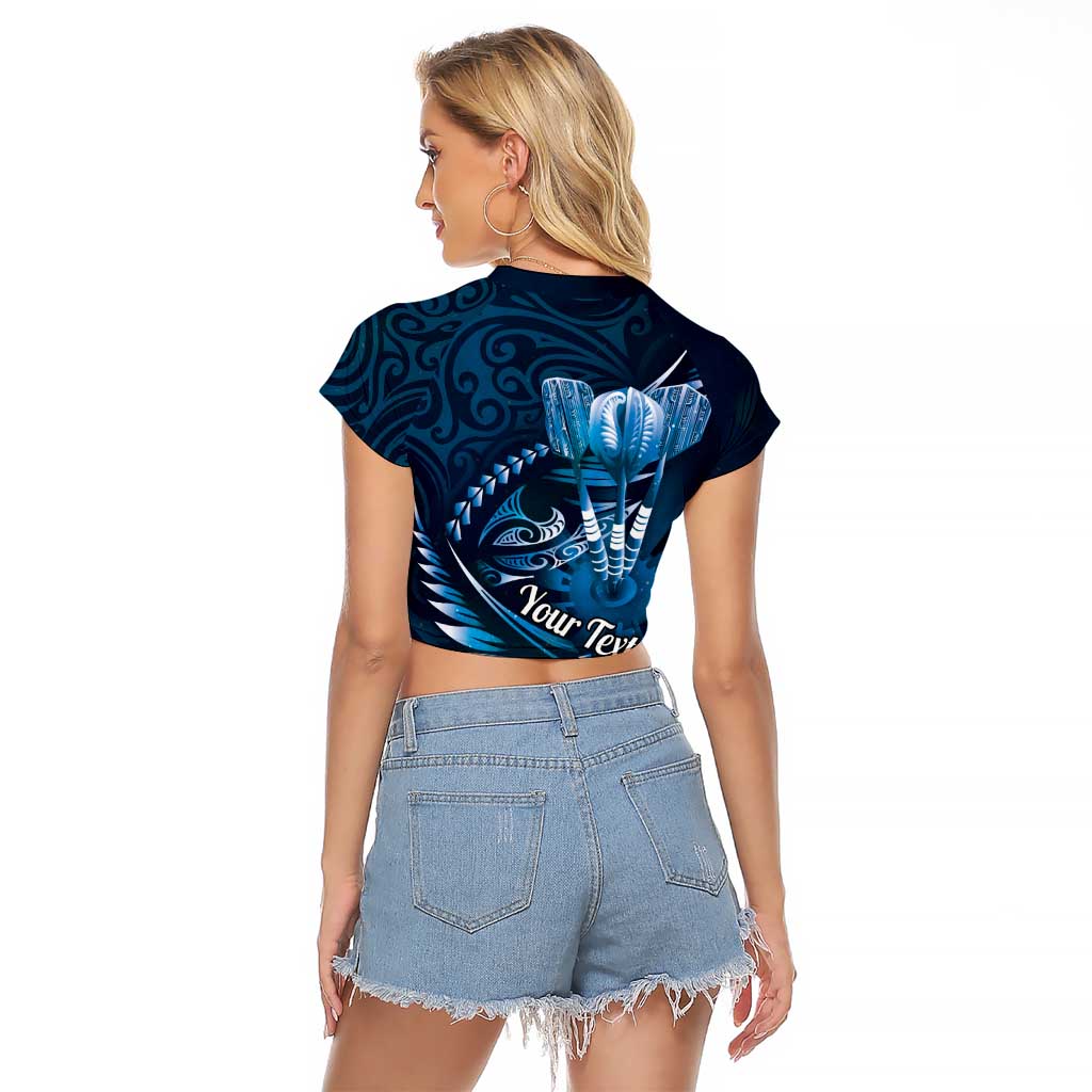Personalised All Blue New Zealand Darts Raglan Cropped T Shirt Aoteroa Fern Maori Galaxy Style LT14 - Polynesian Pride