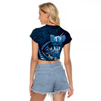 Personalised All Blue New Zealand Darts Raglan Cropped T Shirt Aoteroa Fern Maori Galaxy Style LT14 - Polynesian Pride