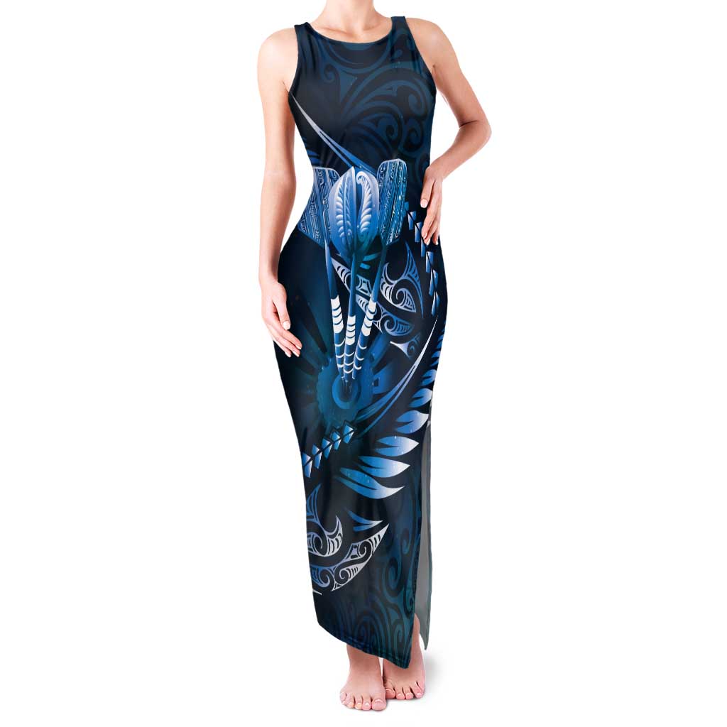 Personalised All Blue New Zealand Darts Tank Maxi Dress Aoteroa Fern Maori Galaxy Style LT14 Women Blue - Polynesian Pride