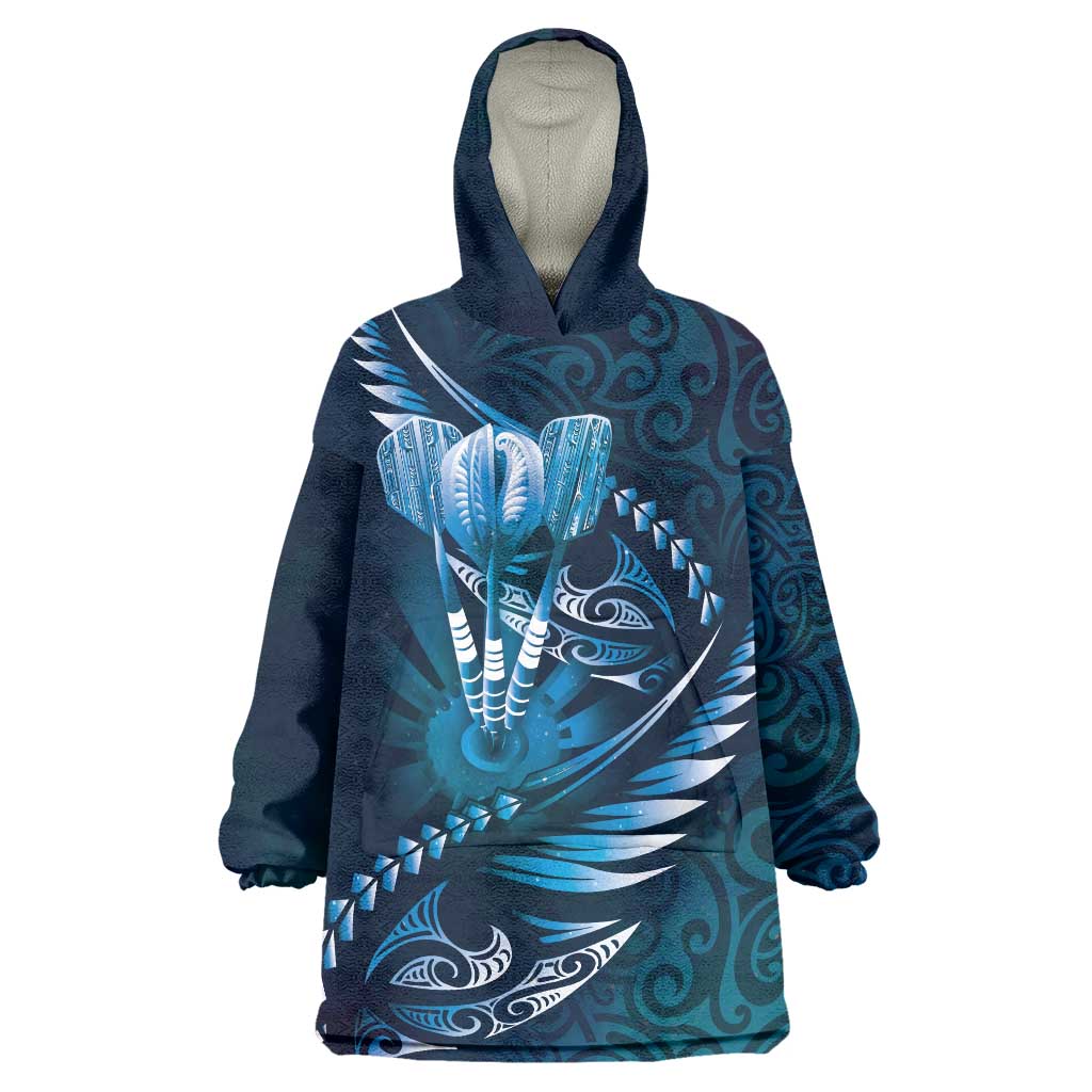 Personalised All Blue New Zealand Darts Wearable Blanket Hoodie Aoteroa Fern Maori Galaxy Style LT14 One Size Blue - Polynesian Pride