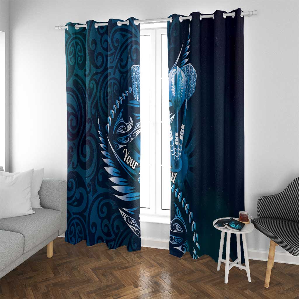 Personalised All Blue New Zealand Darts Window Curtain Aoteroa Fern Maori Galaxy Style