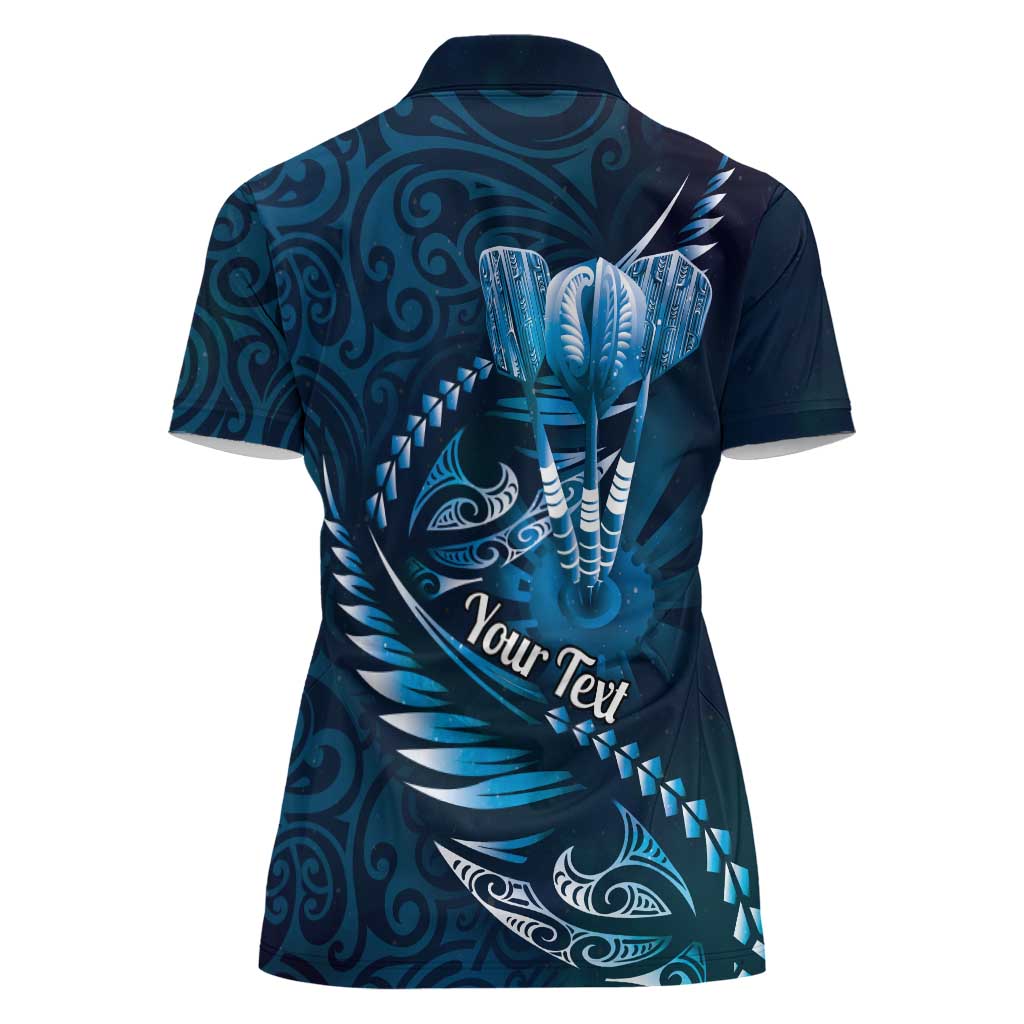 Personalised All Blue New Zealand Darts Women Polo Shirt Aoteroa Fern Maori Galaxy Style LT14 - Polynesian Pride