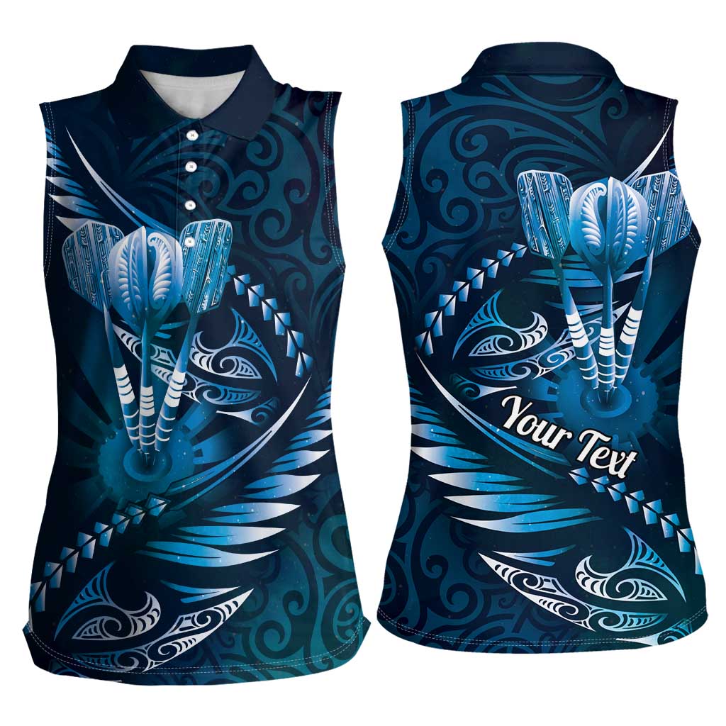 Personalised All Blue New Zealand Darts Women Sleeveless Polo Shirt Aoteroa Fern Maori Galaxy Style LT14 - Polynesian Pride