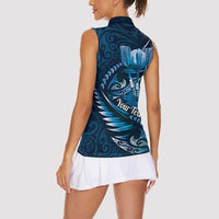 Personalised All Blue New Zealand Darts Women Sleeveless Polo Shirt Aoteroa Fern Maori Galaxy Style LT14 - Polynesian Pride