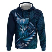 Personalised All Blue New Zealand Darts Zip Hoodie Aoteroa Fern Maori Galaxy Style LT14 Pullover Hoodie Blue - Polynesian Pride