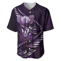 Personalised All Purple New Zealand Darts Baseball Jersey Aoteroa Fern Maori Galaxy Style LT14 Purple - Polynesian Pride
