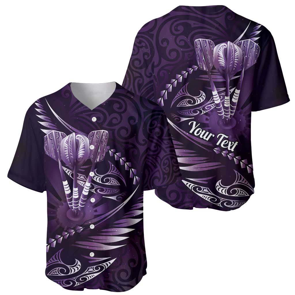 Personalised All Purple New Zealand Darts Baseball Jersey Aoteroa Fern Maori Galaxy Style LT14 - Polynesian Pride