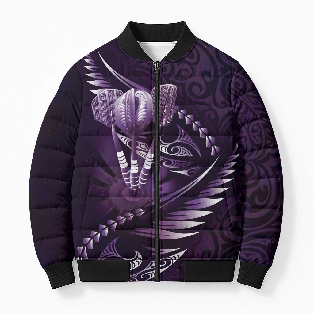 Personalised All Purple New Zealand Darts Bomber Puffer Jacket Aoteroa Fern Maori Galaxy Style - Polynesian Pride