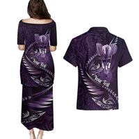 Personalised All Purple New Zealand Darts Couples Matching Puletasi and Hawaiian Shirt Aoteroa Fern Maori Galaxy Style LT14 - Polynesian Pride