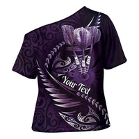 Personalised All Purple New Zealand Darts Cross Shoulder Shirt Aoteroa Fern Maori Galaxy Style - Polynesian Pride