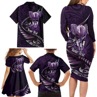 Personalised All Purple New Zealand Darts Family Matching Long Sleeve Bodycon Dress and Hawaiian Shirt Aoteroa Fern Maori Galaxy Style LT14 - Polynesian Pride
