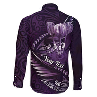 Personalised All Purple New Zealand Darts Family Matching Long Sleeve Bodycon Dress and Hawaiian Shirt Aoteroa Fern Maori Galaxy Style LT14 - Polynesian Pride