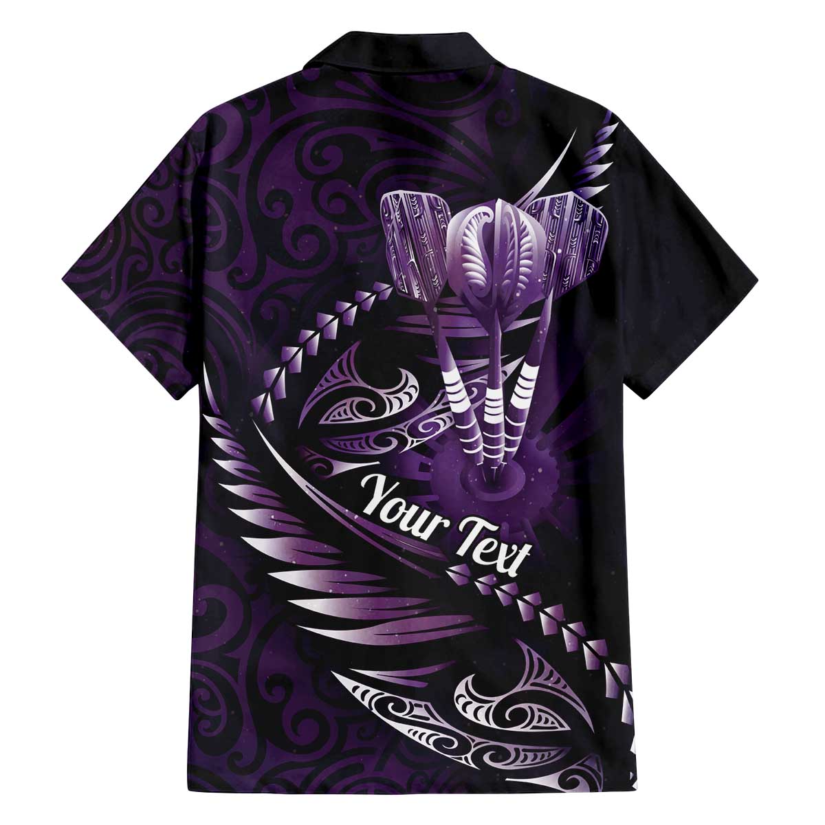 Personalised All Purple New Zealand Darts Family Matching Off The Shoulder Long Sleeve Dress and Hawaiian Shirt Aoteroa Fern Maori Galaxy Style LT14 - Polynesian Pride