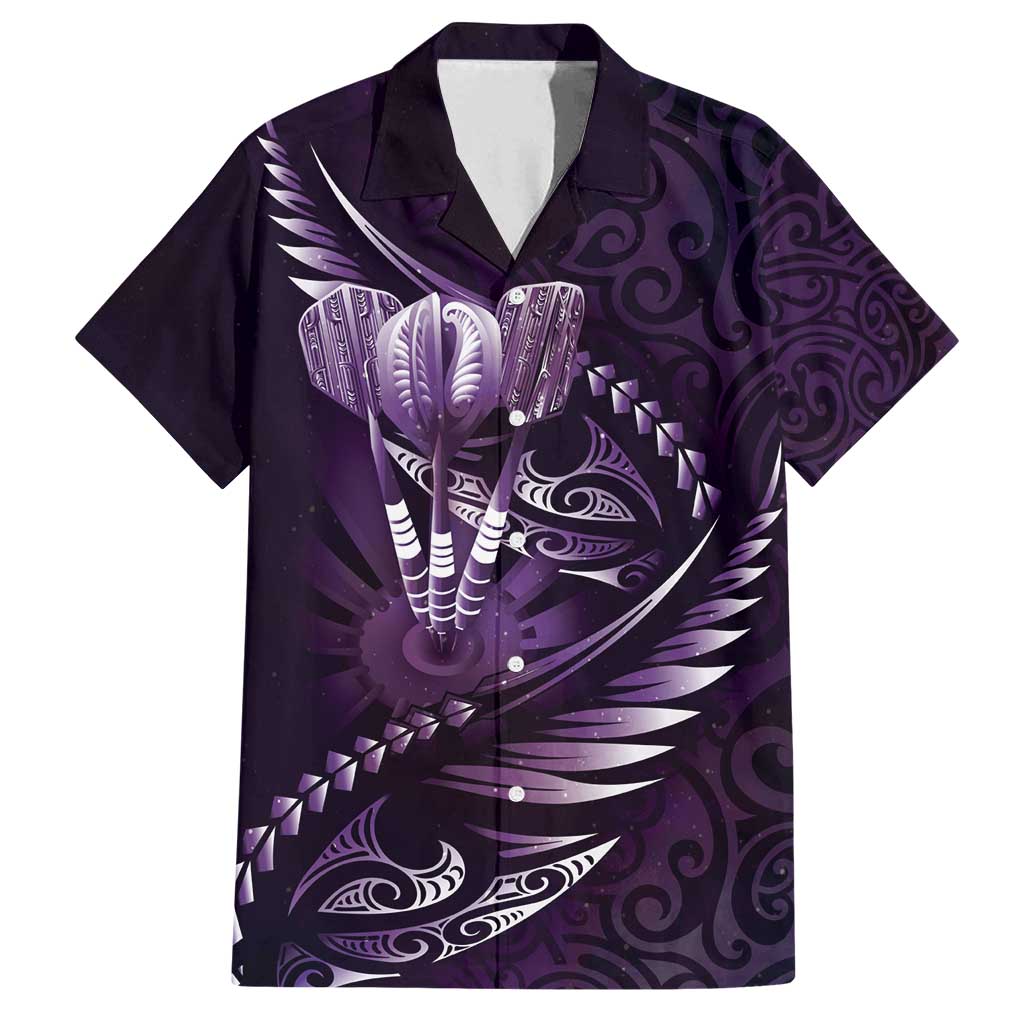 Personalised All Purple New Zealand Darts Family Matching Off Shoulder Maxi Dress and Hawaiian Shirt Aoteroa Fern Maori Galaxy Style LT14 Dad's Shirt - Short Sleeve Purple - Polynesian Pride