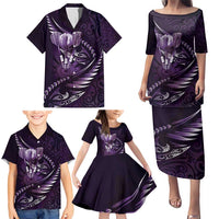 Personalised All Purple New Zealand Darts Family Matching Puletasi and Hawaiian Shirt Aoteroa Fern Maori Galaxy Style LT14 - Polynesian Pride